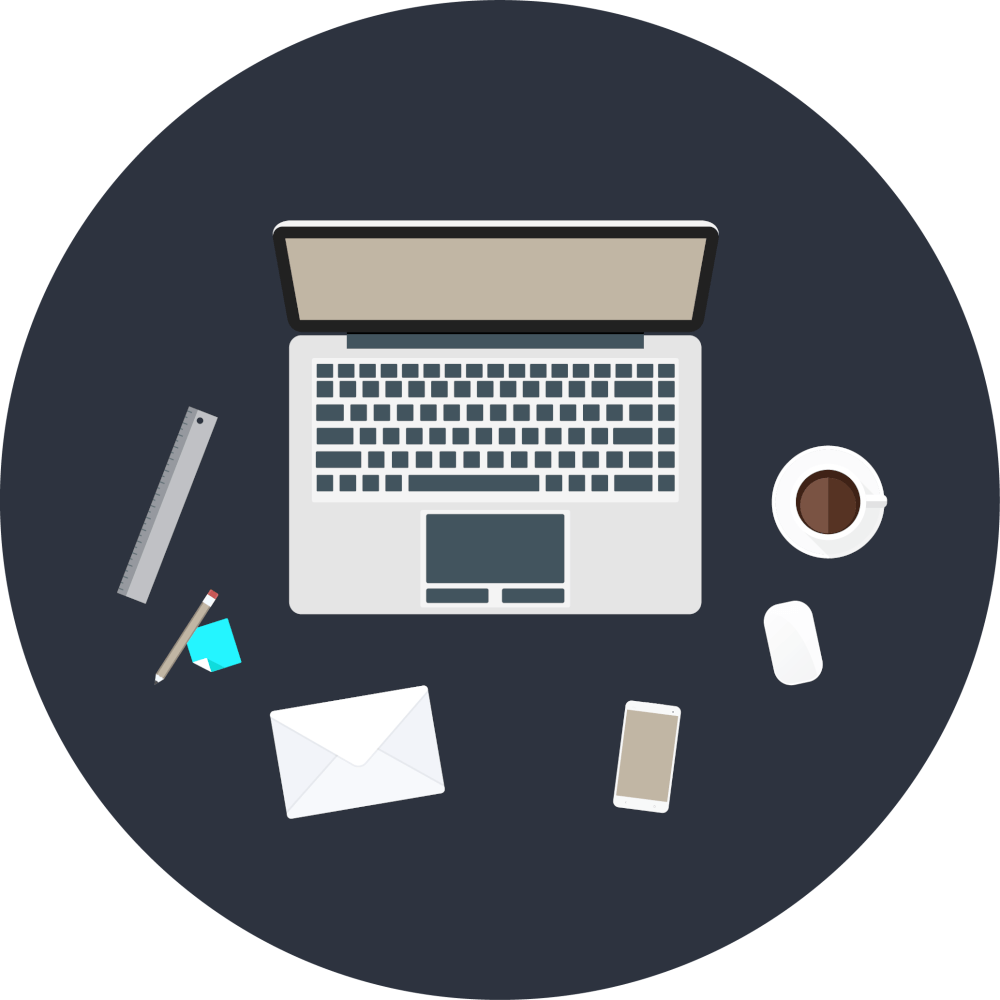 icona elementi da ufficio: computer, caffè, busta, telefono, mouse, matita, righello e post it - Net Wireless